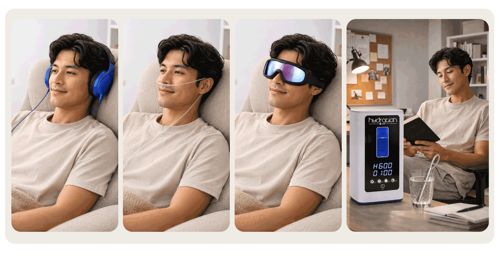 Аксесоари на Hydration-H₂ S 900 Plus — H₂ слушалки, назална канюла, очила за лечение, устройство с водороден стик
